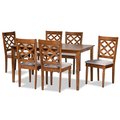 Baxton Studio Ramiro Modern and Contemporary Grey Fabric and Walnut Brown Finished Wood 7-Piece Dining Set 176-11373-10520-Zoro